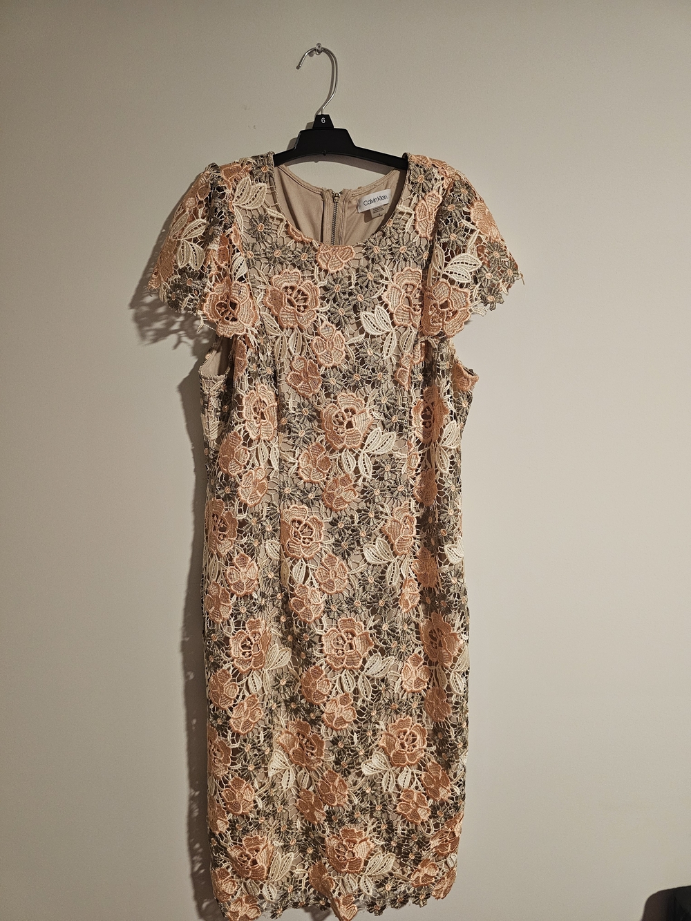 Calvin Klein Peach & Cream Lace Floral Midi Dress